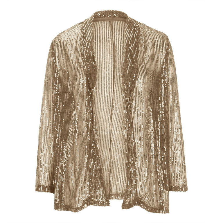 Brnmxoke Women's Sequin Cardigan Fall Open Front Cover Up
