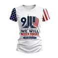 thumbnail image 3 of Women's 911 25th Anniversary Tshirt, American Flag Shirt Round Neck Short Sleeve T-Shirt, 911 Memorial Patriotic We Will Never Forget Tee, 3 of 6