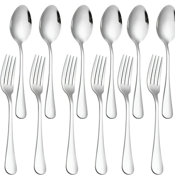 ACDANC Set of 12,Stainless Steel Dinner Forks and Spoons Silverware Set,Heavy-Duty Forks (8") and Spoons (7.2") Cutlery Set,Dishwasher Safe (Silver)