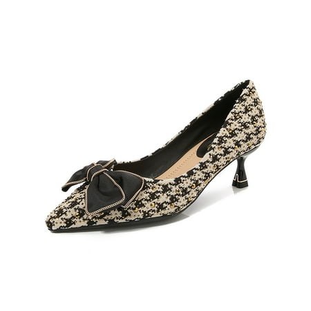 

Lacyhop Ladies Pumps Slip On Dress Shoes Pointy Toe Kitten Heels Business Lightweight Pump Fashion Mid Heel Work Shoe Black 5.5