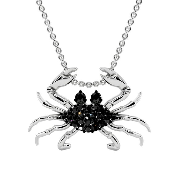 Bling Craft Crab Charm Pendant 0.13 Ct Round Black Moissanite Beach Necklace for Women 14k White Gold Plated 925 Sterling Silver