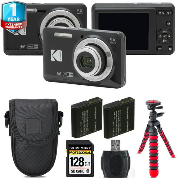 Kodak PIXPRO FZ55 Digital Camera (Black)   Extra Battery  1 Yr Warranty   Case -128GB