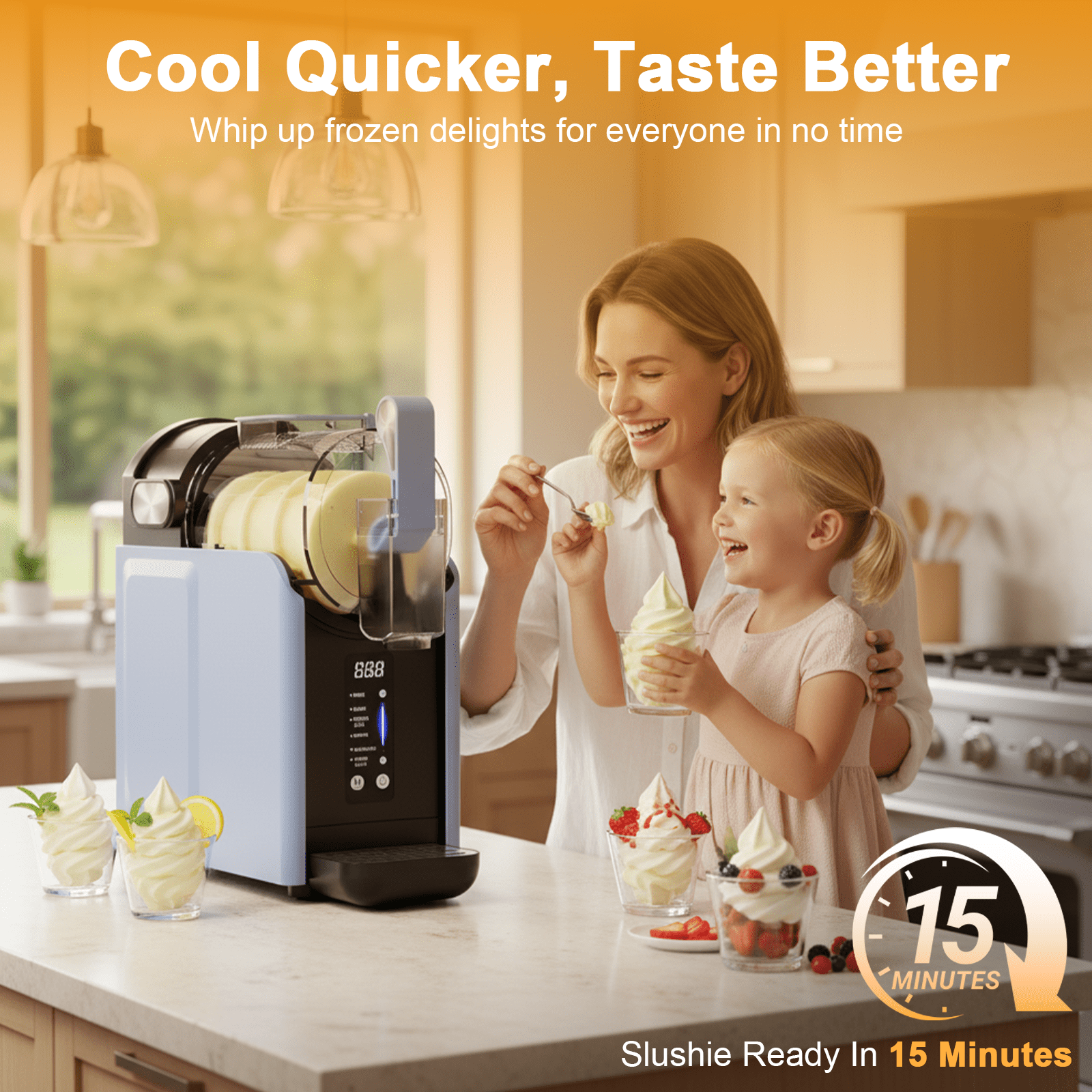 Advwin 2-in-1 Ice Cream & Slushy Maker, 68oz Fast Cooling Countertop Machine with 6 Presets & Self-Cleaning