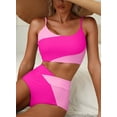 thumbnail image 4 of SHEWIN 2 Piece Swimsuit for Women High Waisted Color Block Bikini Set Spaghetti Straps Bathing Suits Summer Beach Outfits, 4 of 7