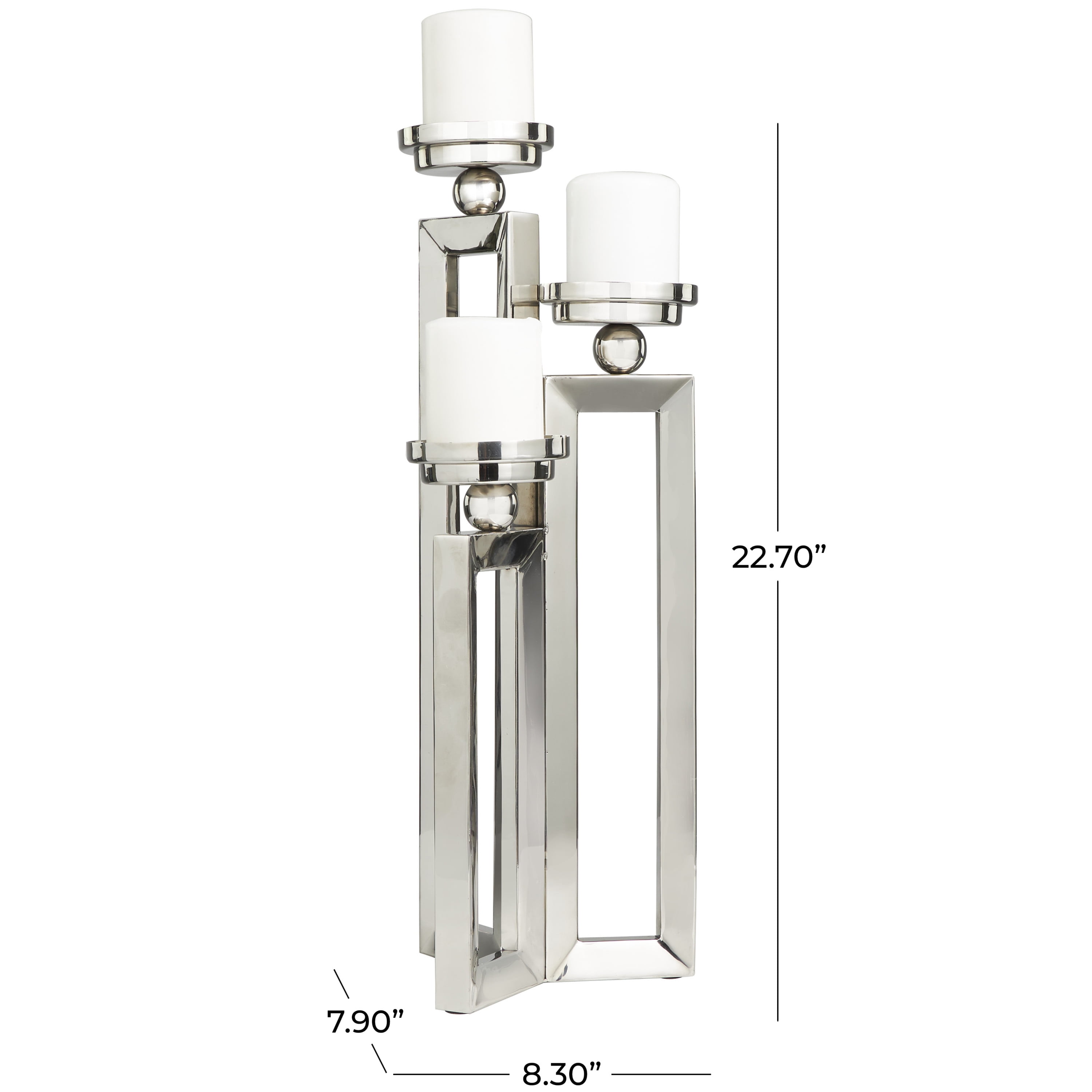 DecMode 3 Holder Silver Stainless Steel Geometric Open Frame Candelabra with Various Rectangles