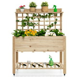 Gymax Raised Garden Bed Mobile Elevated Wooden Planter Box w/ Wheels ...