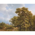 thumbnail image 3 of Barend Cornelis Koekkoek 14x12 Black Modern Framed Museum Art Print Titled - A Summer Landscape With&nbsp;Cows Watering, a Castle in the Distance (1836), 3 of 5