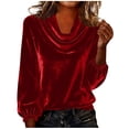 thumbnail image 7 of Women's Sparkly Velvet Tops 2026 Elegant Cowl Neck Long Sleeve Shirts Dressy Business Casual Blouse Spring Outfits, 7 of 7