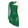 thumbnail image 3 of iixpin Women's Shiny Rhinestone Lyrical Dance Costumes Long Sleeve Asymmetrical Figure Ice Skating Dress Dark Green M, 3 of 5