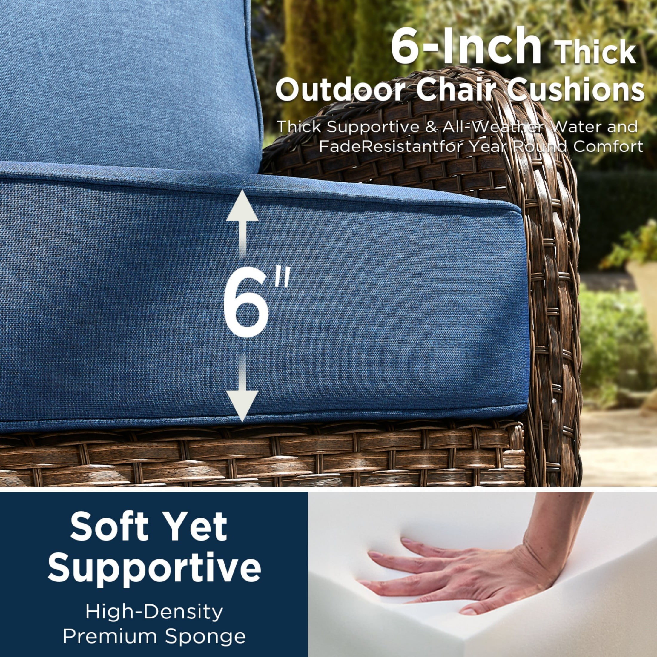 Unnifurnzi Outdoor Swivel Rocker Patio Chairs-6'' Thick Cushions Outdoor Rocking Chairs Set of 4 with Patio Side Table Patio Table and Chairs for Deck Porch Garden Balcony Poolside-Brown/Blue
