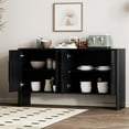 thumbnail image 3 of Oufan Retro Sideboard Buffet Cabinet with Storage, with Adjustable Shelves and Long Handles, 4-Door Wood Sideboard for Kitchen, Dining Room and Living Room , 59 x 33.2 x 15.7 inch, Black, 3 of 10