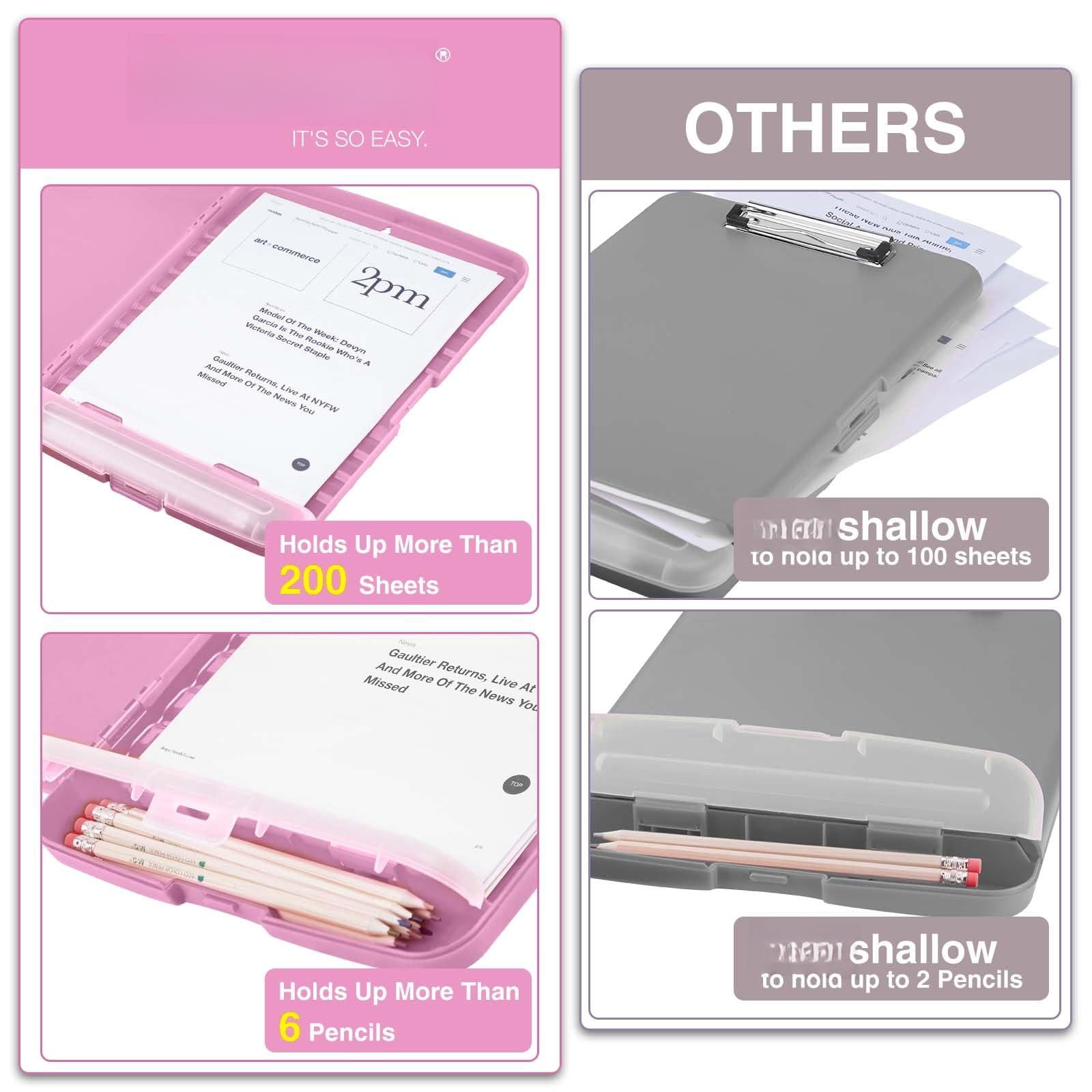 Clipboard With Storage  Clip Board 8.5 X 11 Pen Holder Plastic Organization Case Box For Letter Legal A4 Size Paper Low Profile Teachers Haves School & Office Supplies