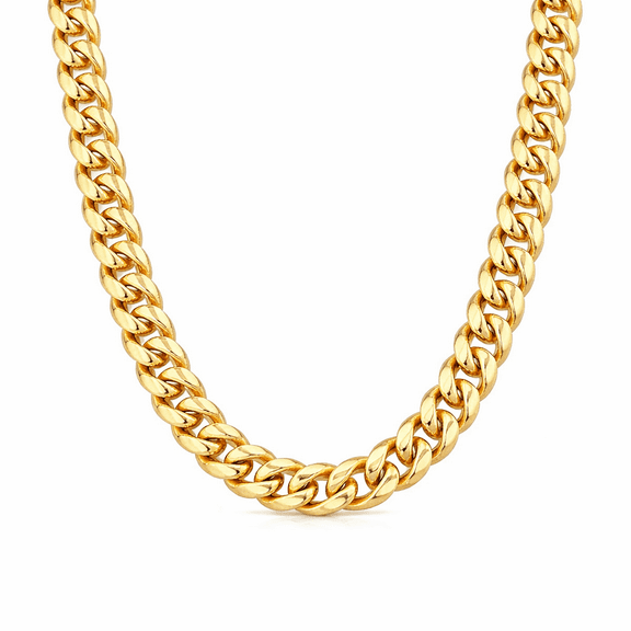 Bling Trax 14K Gold Plated Miami Cuban Link Chain for Men, Hidden Lock Gold Necklace, Hip Hop Jewelry