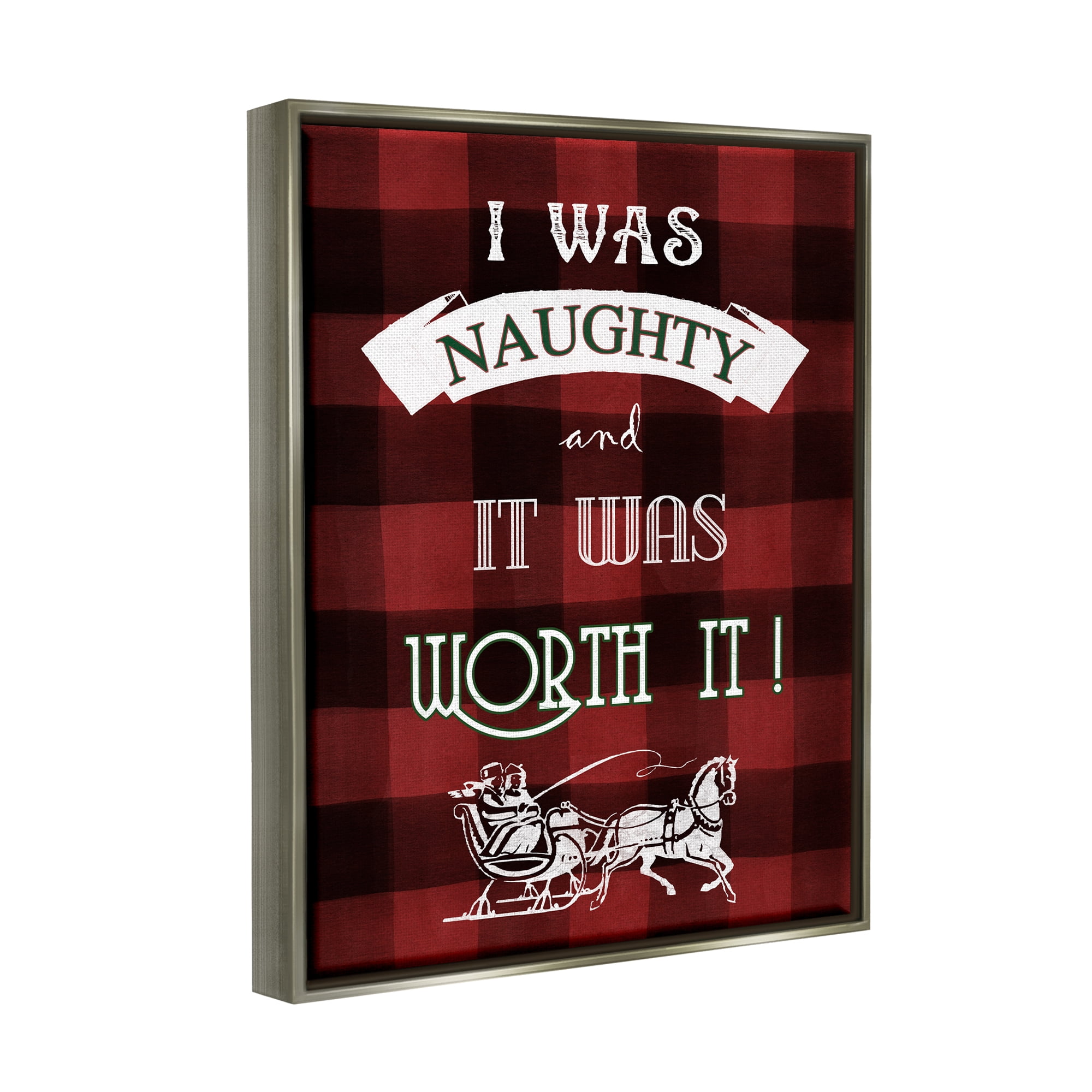 Stupell Industries Funny Plaid Christmas Holiday Painting Gray Floater Framed Art Print Wall Art, 17 x 21