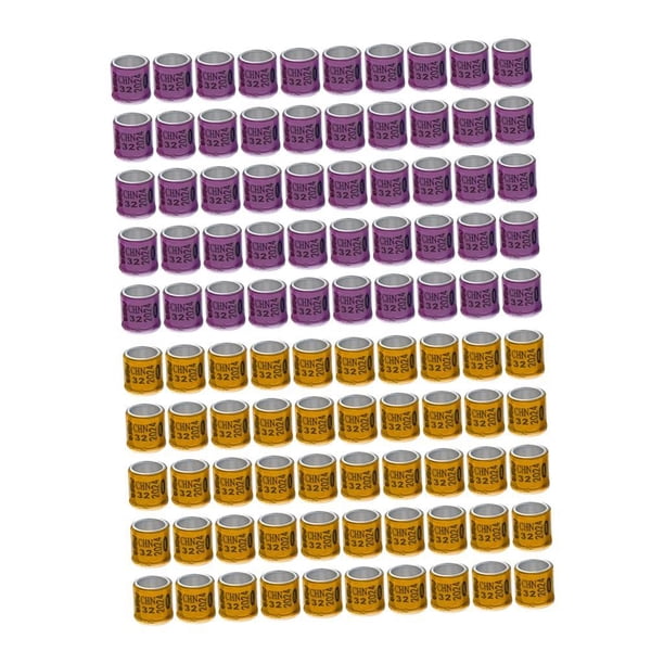 100 anillos reutilizables de aluminio 2023 para patas de paloma, numerados y de identificación. naranja y violeta