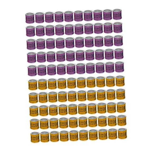 100 anillos reutilizables de aluminio 2023 para patas de paloma, numerados y de identificación. naranja y violeta