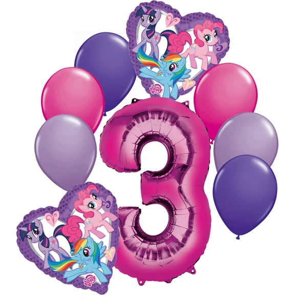 9 pc My Little Pony Heart Balloon Bouquet 3rd Birthday Party Decoration Birthday