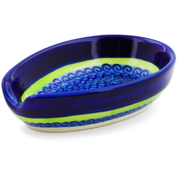 Polish Pottery 5-inch Spoon Rest (Midnight Eclipse Theme) Hand Painted in Boleslawiec, Poland   Certificate of Authenticity