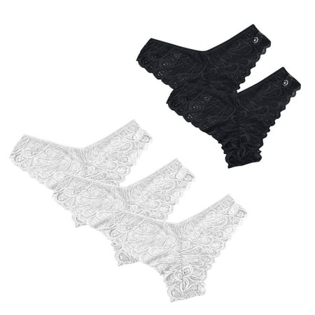 Women s 5 Pack Lace Panties Sexy Hollow Out V-Waist Underwear Breathable Cozy Hipster Seamless Panties Jacquard Panty