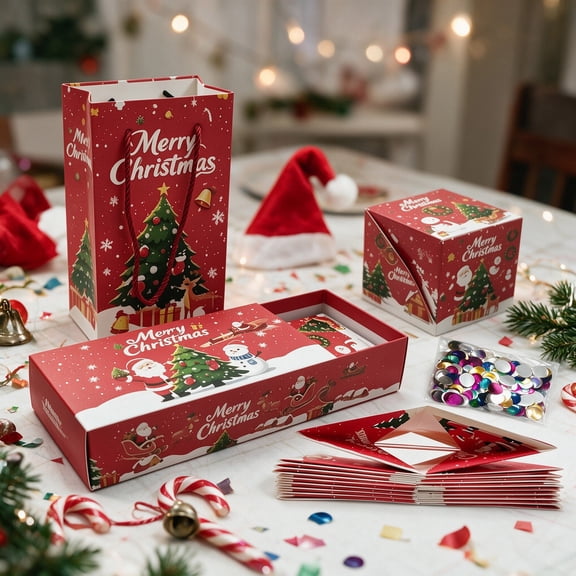 Surprise Gift Box Explosion for Money, Christmas Bouncing Gift Boxes with Gift Bag and Card, Cash Gift for Christmas Parties and Secret Santa, Red 4 Bouncing Boxes