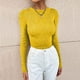thumbnail image 4 of Gibobby SuéTer Mujer Invierno Suéter de punto con cuello redondo de color sólido para mujer Suéter de cuello con fondo(Amarillo,CH), 4 of 6