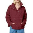 thumbnail image 2 of Maqroz Quilted Puffer Jacket Women Lightweight Pullover Hoodie Oversized Warm Winter Down Jackets Quarter Button Long Sleeve Casual Padded Coats with Pocket, Red XL, 2 of 8
