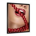 thumbnail image 2 of Designart 'Girl Mouth With Red Lipstick Biting Red Pearls' Modern Framed Art Print, 2 of 4