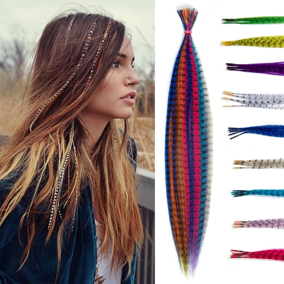 TUWAFE Syntheic Feather Hair Extensions 50 Pcs Colored Hair Piece for Women 10 Mixed Colors 16 Inch Hair Feathers Extensions Kit