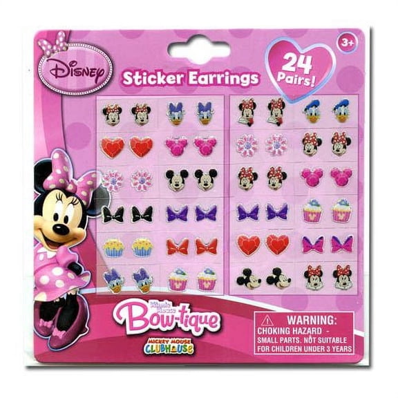 Disney Minnie Earrings Set, 24 Pair Sticker Earrings, Red/Pink
