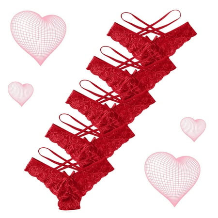 YWDJ Womens Thong Underwear 5 Pack Lace Lightweight G String No Show Five Pairs Of Lace Panties For Ladies Red XL
