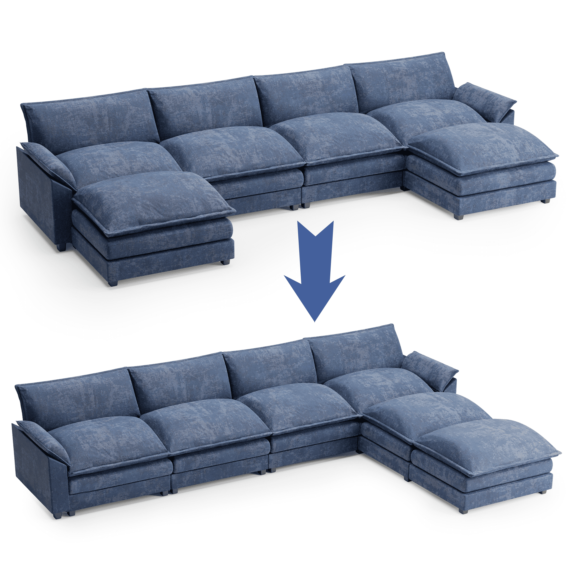 Homall U-Shape 4 Seat Cloud Couch Sectional Sofa with chaise lounge Convertible Sofa Set for Living Room, Blue