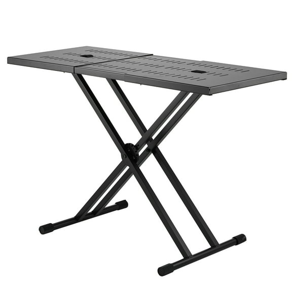 KFFKFF DJ Workstation, Adjustable (32"-43") x 18" Portable Stand for DJ Equipment, Compact DJ Desk with Dual-X Frame, Height-Adjustable for Laptops, Controllers, Foldable for Easy Transport