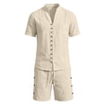 thumbnail image 4 of JAJAHO Mens Shorts Set Lightweight Linen Summer 2 Piece Outfits Breathable Short Sleeve Solid Color V Neck Shirt And Shorts Casual Beach Clothes Cozy Outfit, 4 of 4
