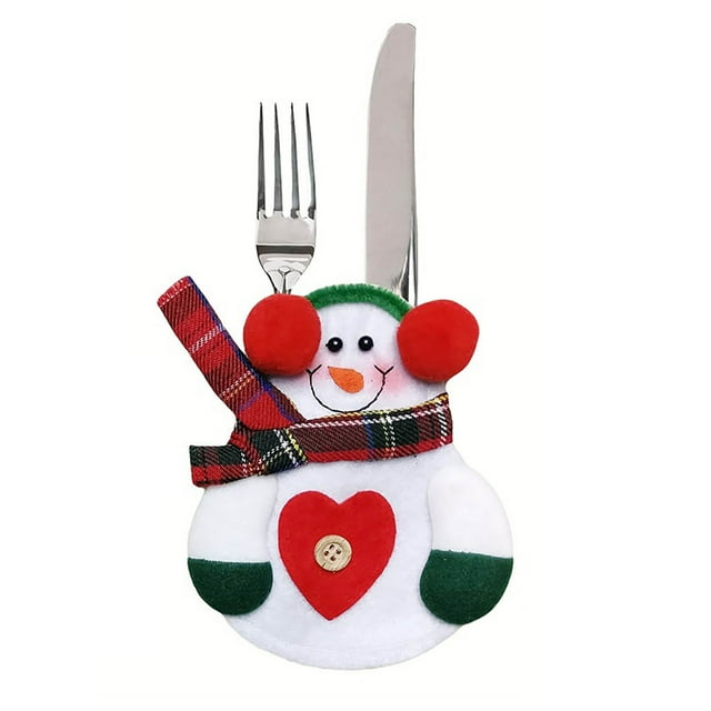 Fiudx Decoración Navideña para Vajilla, Diseño de Muñeco de Nieve de Tela No Tejida, Portacubiertos Festivo, Ideal para Restaurantes y Hoteles, Decoración para Fiestas, Tamaño 12,5 X 10 Cm, Juego de