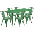 thumbnail image 2 of Flash Furniture Gilbert Commercial Grade 31.5" x 63" Rectangular Green Metal Indoor-Outdoor Table Set with 6 Stack Chairs, 2 of 5