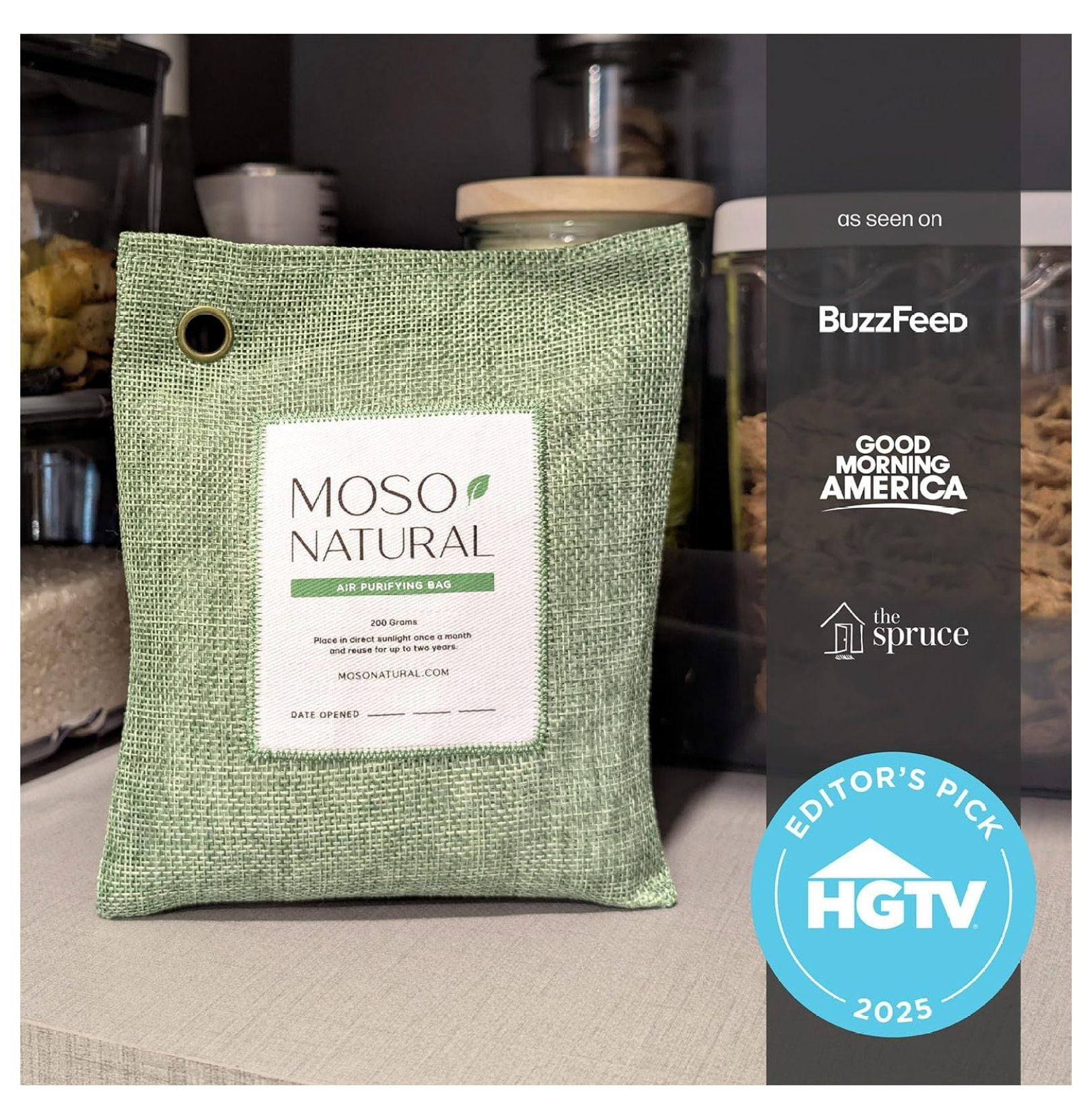 Air Purifying Bag 200g (3 Pack). A Scent Free Odor for Cars, Closets, Bathrooms, Pet Areas. Premium Moso Bamboo Charcoal Odor Absorber. Two Year Lifespan! (Green)