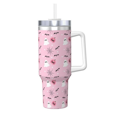 

Susaid Bat And Pumpkin Print Indoor Outdoor Straw Lid 40oz Ice Bully With Handle Stainless Steel Cup for Home Office and Car