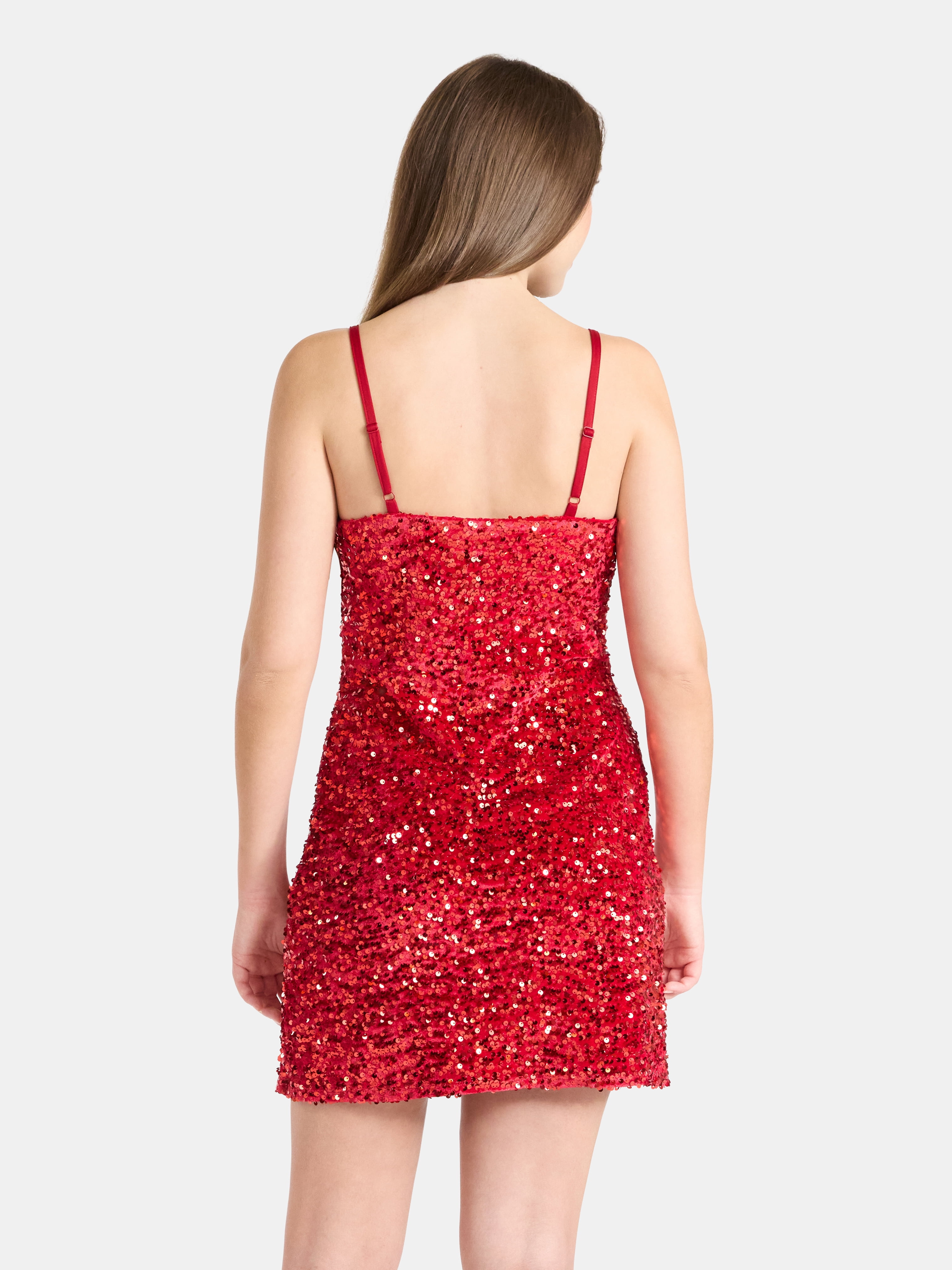 No Boundaries Christmas Present Sequin Mini Dress, Women’s