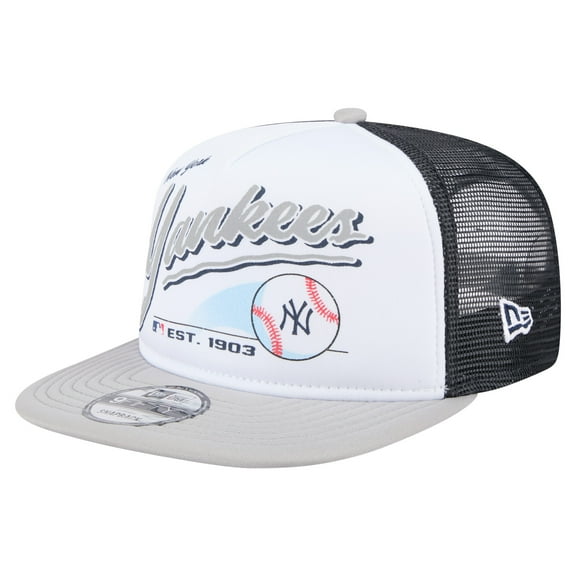Men's New Era White/Gray New York Yankees Retro Script Trucker 9FIFTY Snapback Hat