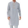 thumbnail image 2 of Thobe for Men Kaftan for Men Kurta Set for Men Caftan Mens Kaftan Mens Kaftan Thobe Button Down Casual Henley Shirts Long Sleeve Robe Cotton Linen Muslim Gown Shirt, Gray-L, 2 of 5