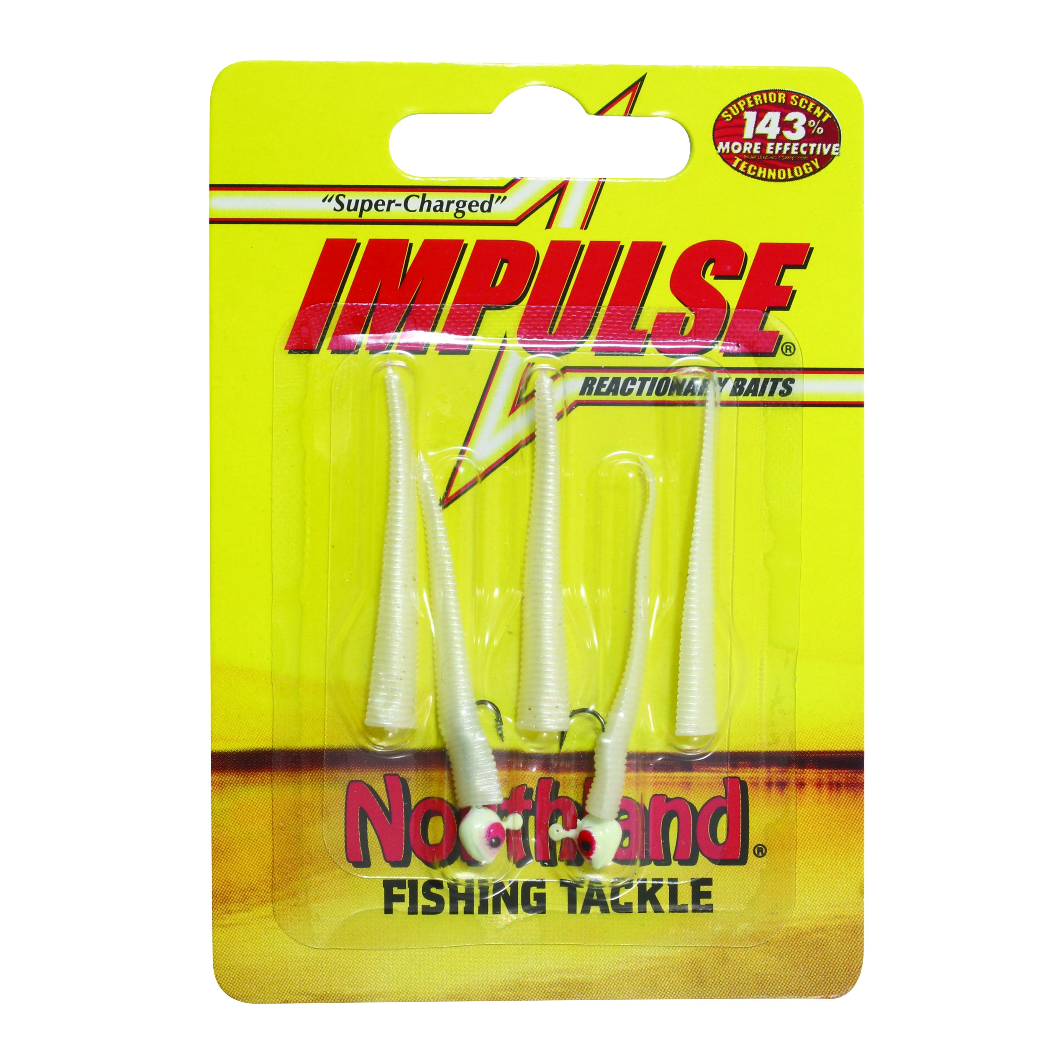 Northland Tackle Impulse Rigged Blood Worm, Jig and Tail, Freshwater, Glo White