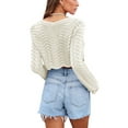 thumbnail image 5 of xiaxaixu Chandail Court en Tricot pour Femme, Printemps Automne, Couleur Unie, Manches Longues, Col Ras du Cou, 5 of 5
