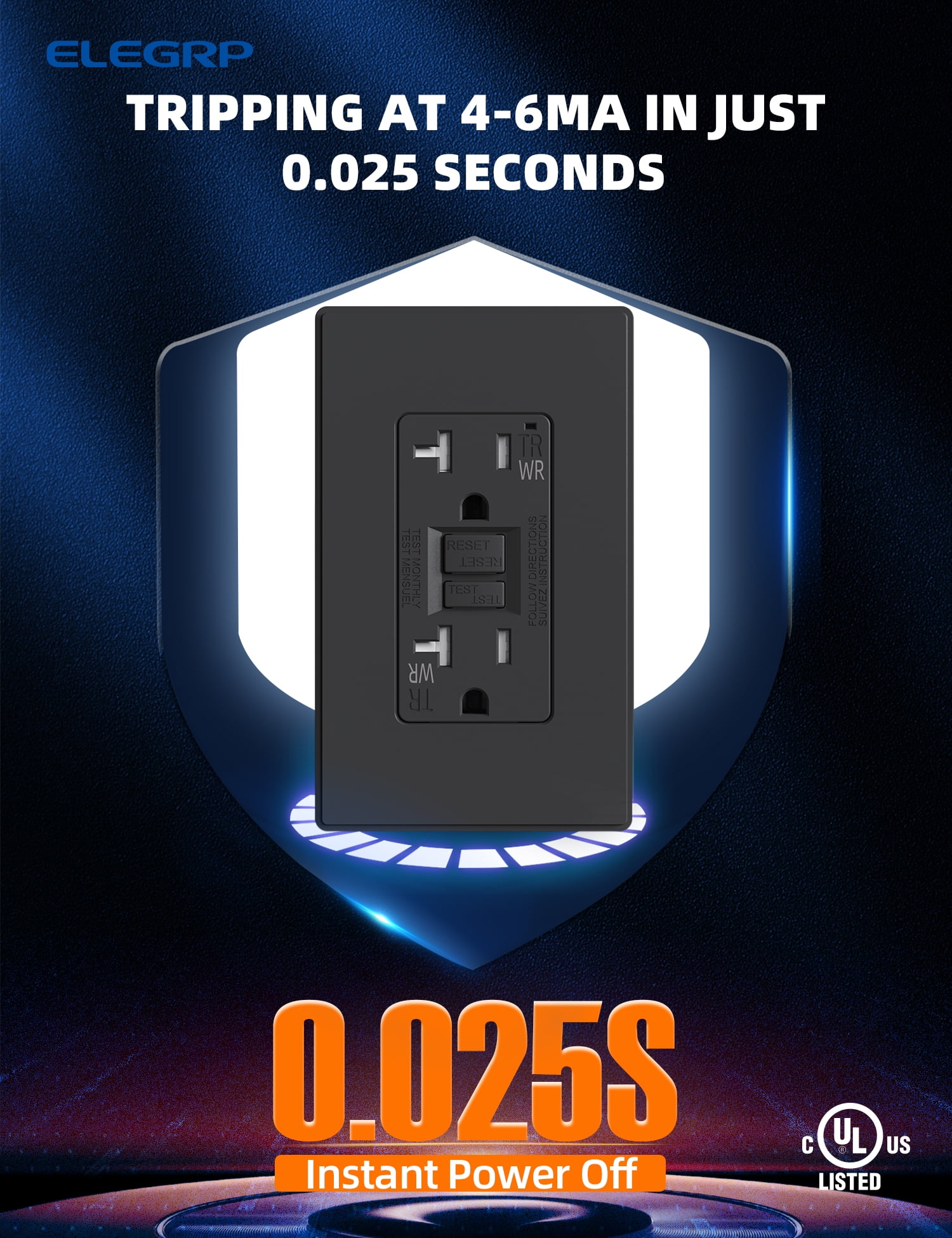 ELEGRP GFCI Outlet Outdoor, 20 Amp Electrical Outlet, Weather & Tamper Resistant GFCI Receptacle, Ground Fault Receptacle with Screwless Wall Plate, UL Listed, Black 3PC
