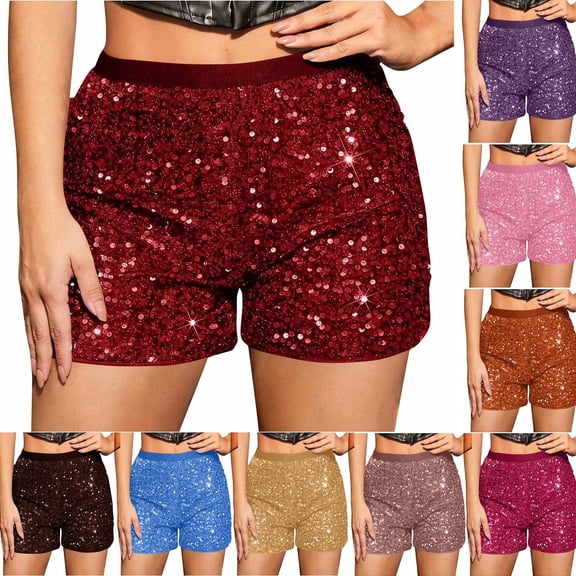 FRSASU Women's Sequin Shorts Sparkly Stretchy Night Out Party High Waisted Shorts Yellow