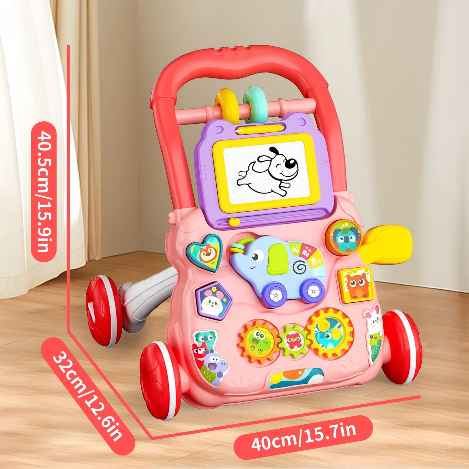 Hot Bee Sit-to-Stand Learning Walker, 2 in 1 Baby Walker with Drawing Board, Early Educational Activity Center