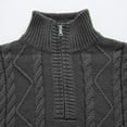thumbnail image 6 of Men's Sweater Long Sleeve Quarter Zip Stand Neck Solid Cable Knit Pullover Top Dark Gray 3XL, 6 of 7