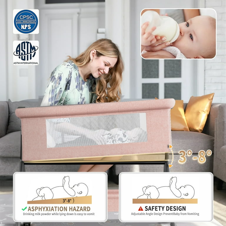 HDJ Baby Bassinet, Adjustable Bedside Sleeper with 360°Wheel