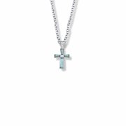 Singer Girl's 5/8 Inch Sterling Silver and Glass Crystal First Communion March Birthstone Baguette Cross Necklace with Stainless Steel Rhodium Plated 16" Chain, Style Birthstone, Cross