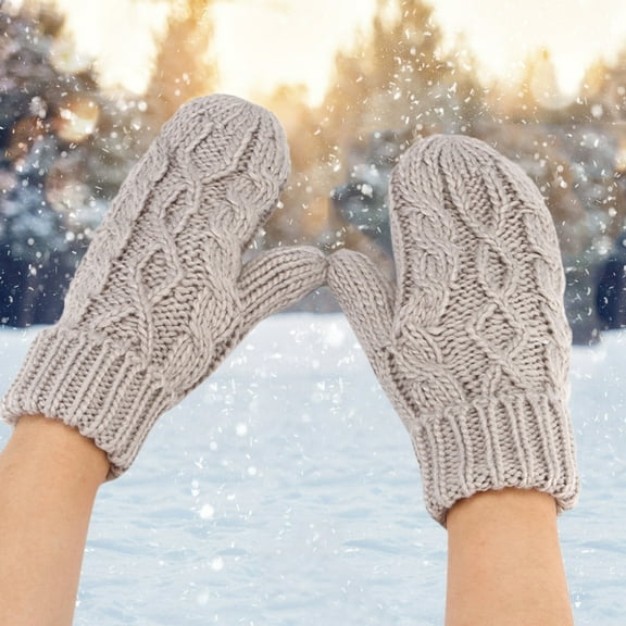 Gray Gloves Mittens for Women Men Warmer Thicken Knitted Finger Thermal Skiing Gloves Mitten
