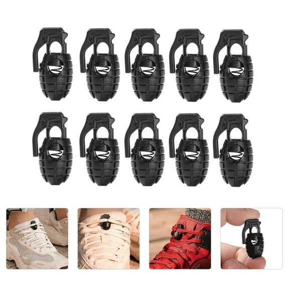 LABSERRON 18Pcs Black Square PVC Shoelace Clasp for Mountaineering and Hiking